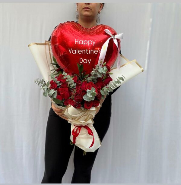 V-Day Floral and Fun Balloon Bouquet - Image 4